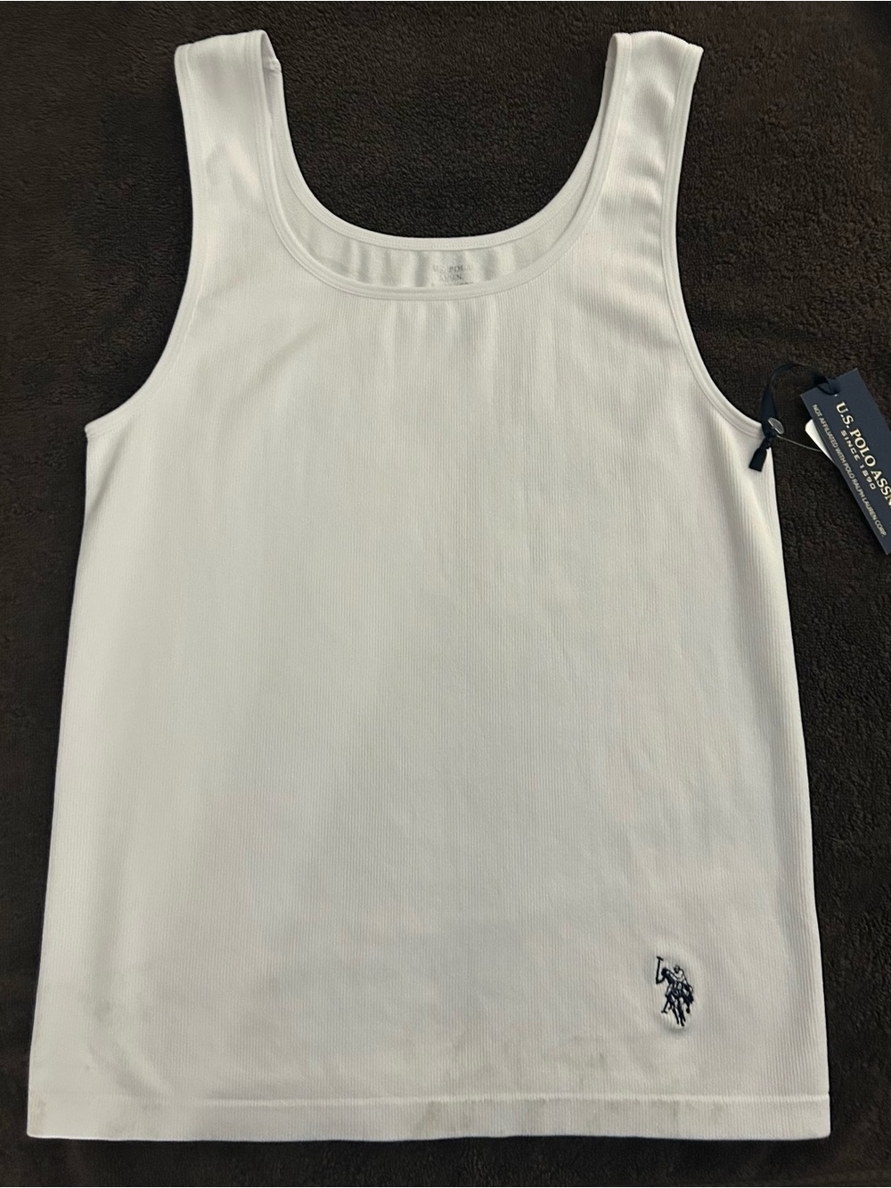 NWT•U.S. Polo Assn. White Ribbed Scoop Tank with Polo Logo•Size 1X